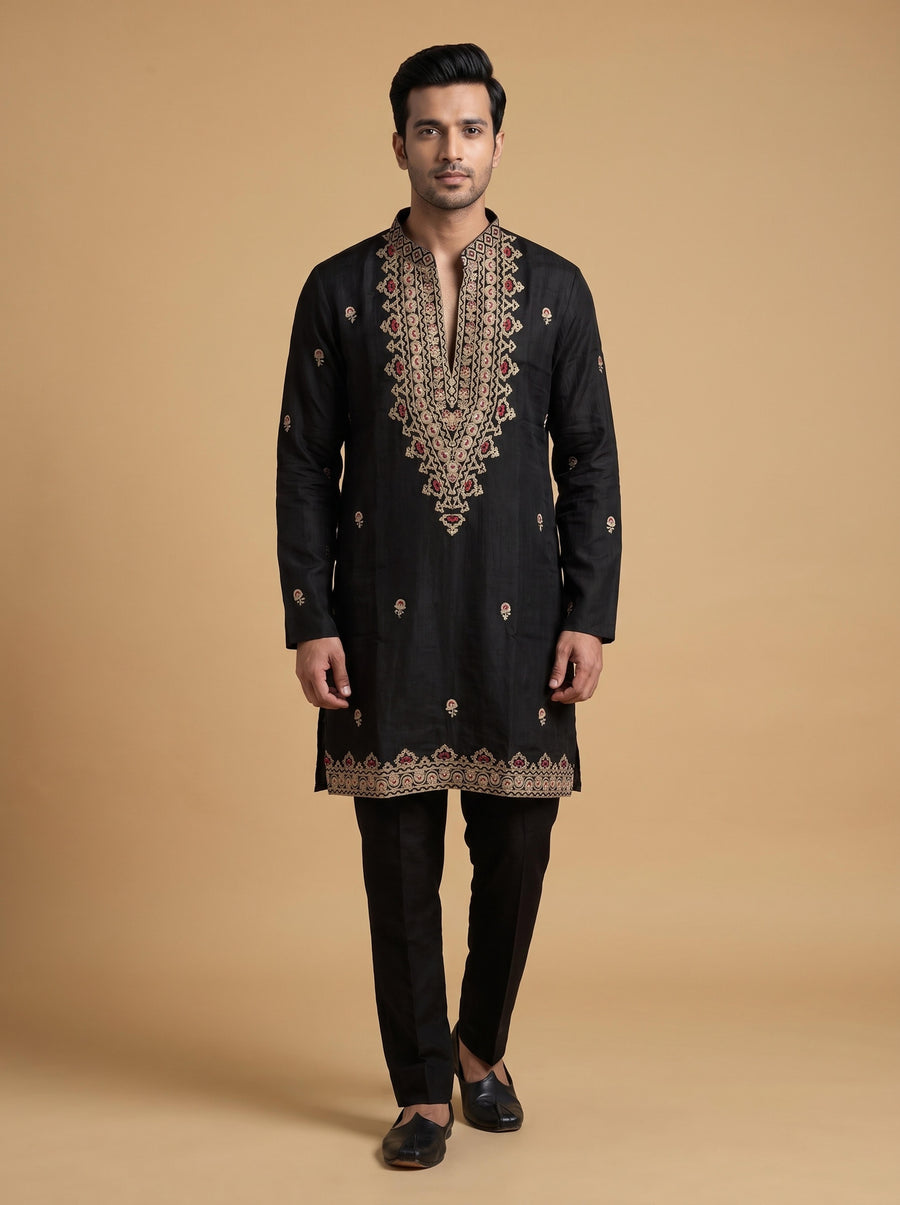 Silk Blend Embroidered Kurta Pajama 2Pc Gul-E-Rang