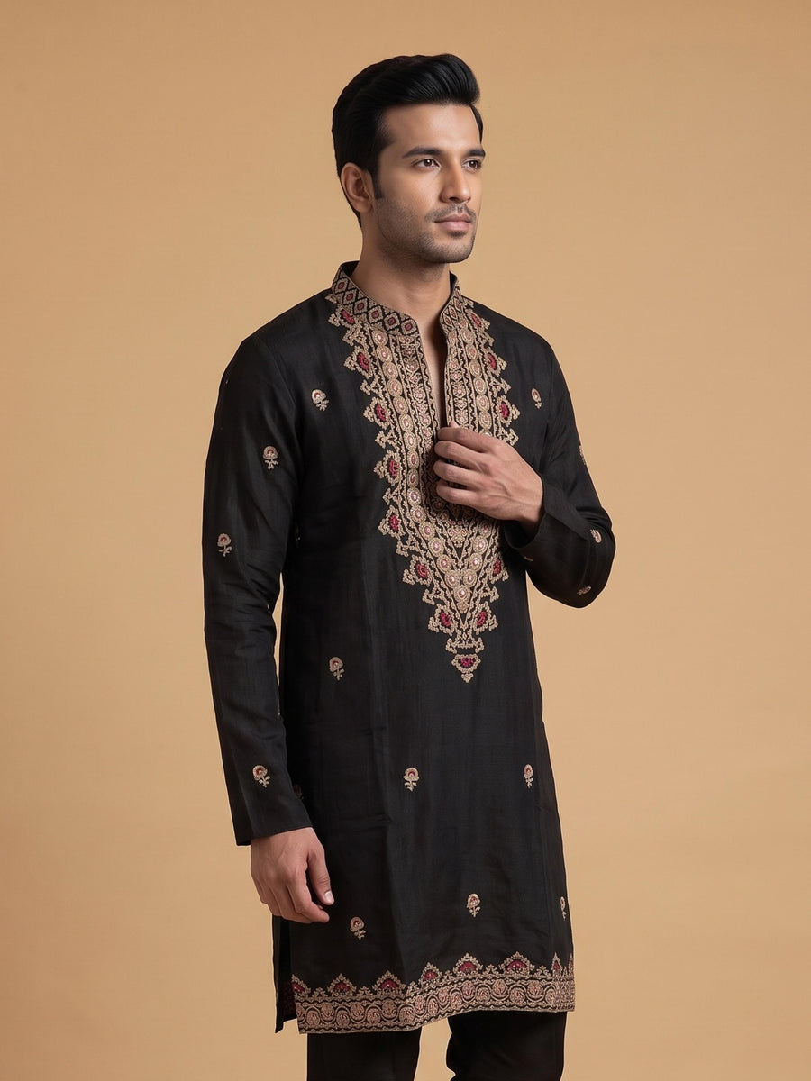 Silk Blend Embroidered Kurta Pajama 2Pc Gul-E-Rang