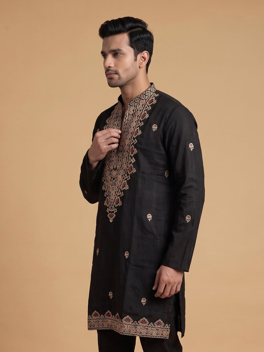 Silk Blend Embroidered Kurta Pajama 2Pc Gul-E-Rang