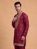 Silk Blend Embroidered Kurta Pajama 2Pc Gul-E-Rang