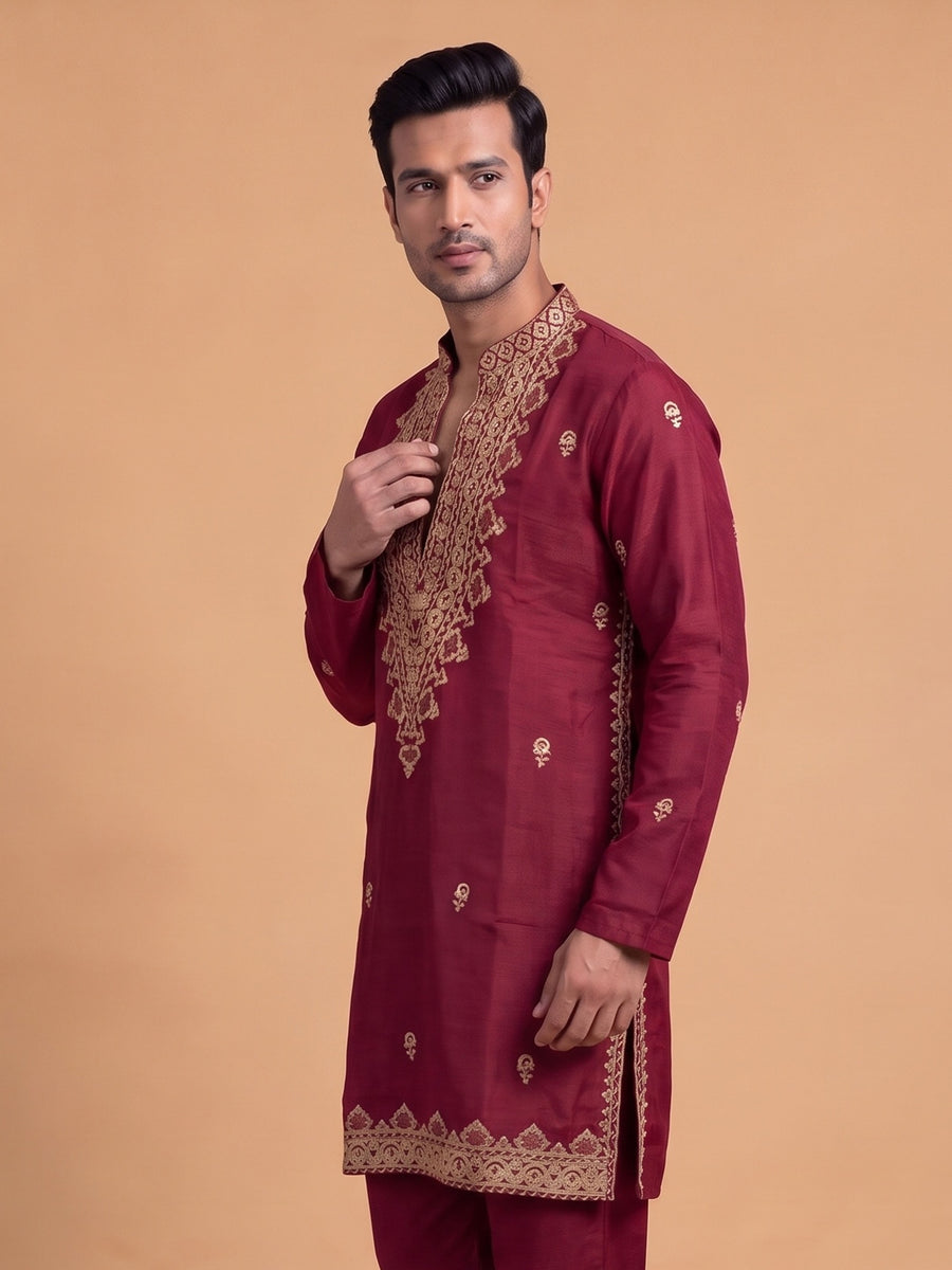 Silk Blend Embroidered Kurta Pajama 2Pc Gul-E-Rang