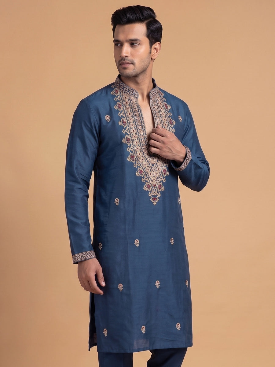 Silk Blend Embroidered Kurta Pajama 2Pc Gul-E-Rang