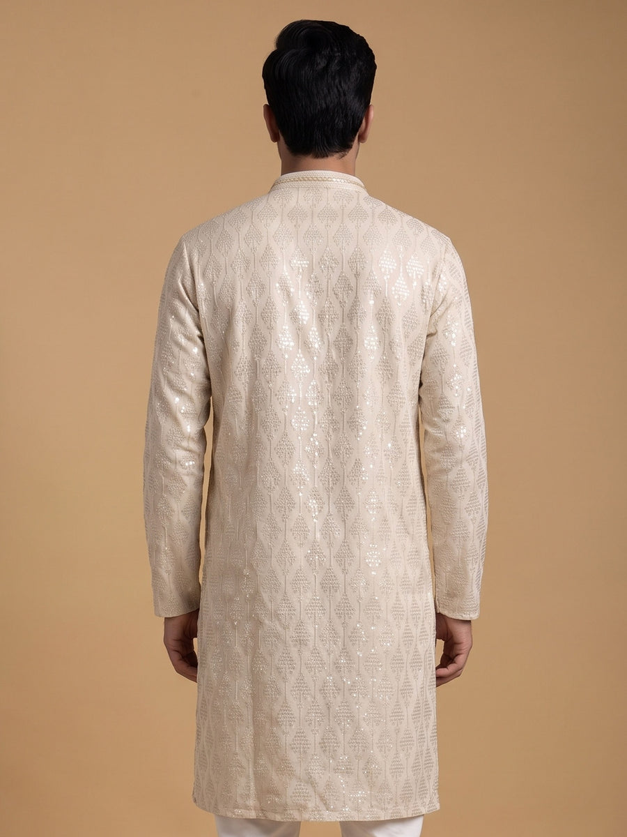 Light Gold Silk Blend Embroidered Kurta Pajama 2Pc Noor