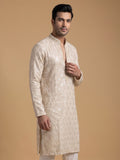 Light Gold Silk Blend Embroidered Kurta Pajama 2Pc Noor