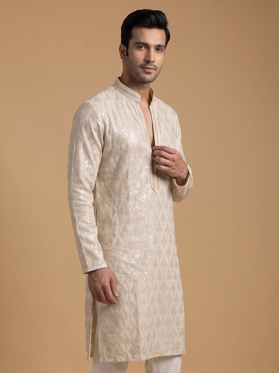 Light Gold Silk Blend Embroidered Kurta Pajama 2Pc Noor