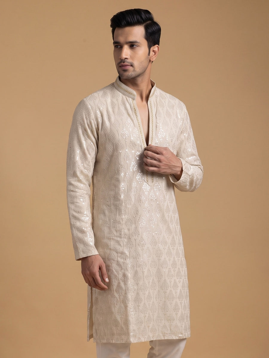 Light Gold Silk Blend Embroidered Kurta Pajama 2Pc Noor