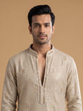 Light Gold Silk Blend Embroidered Kurta Pajama 2Pc Anmol