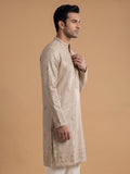 Light Gold Silk Blend Embroidered Kurta Pajama 2Pc Anmol