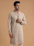 Light Gold Silk Blend Embroidered Kurta Pajama 2Pc Anmol