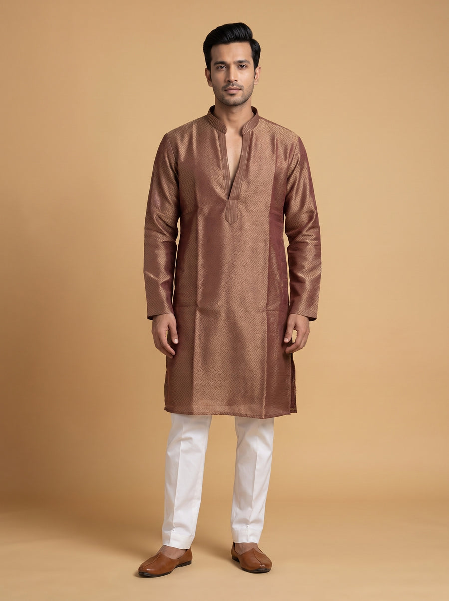 Silk Slend Self Embroidered Kurta Pajama 2Pc Prince