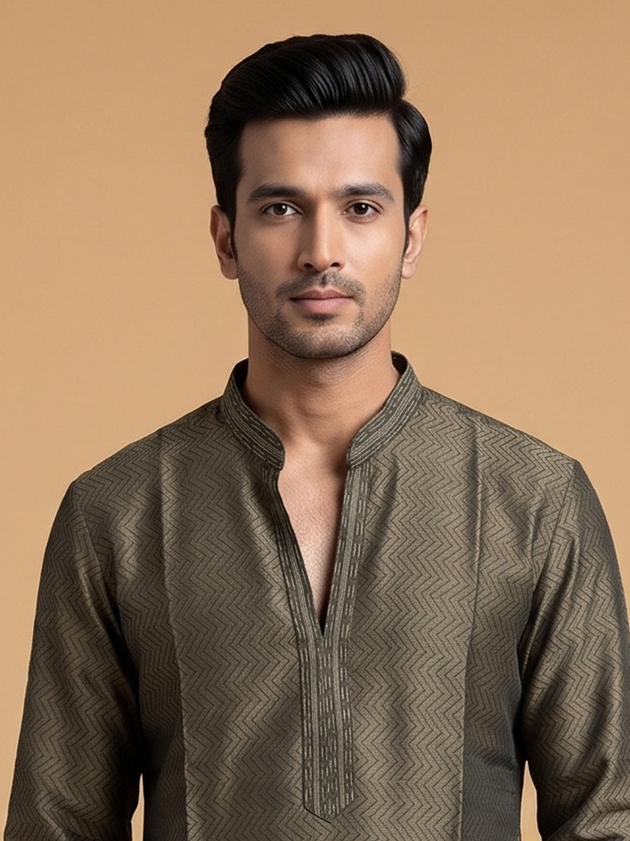 Silk Slend Self Embroidered Kurta Pajama 2Pc Prince