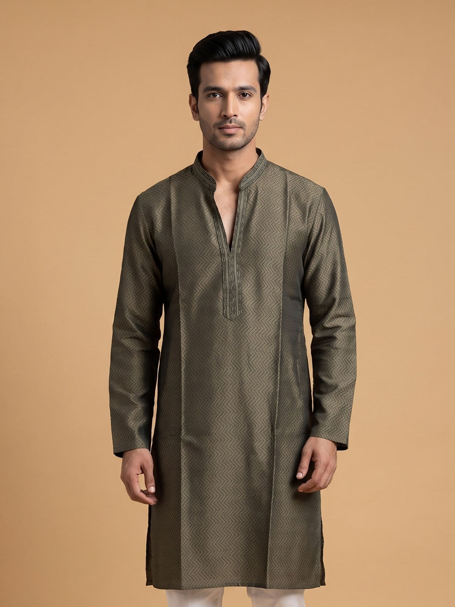 Silk Slend Self Embroidered Kurta Pajama 2Pc Prince