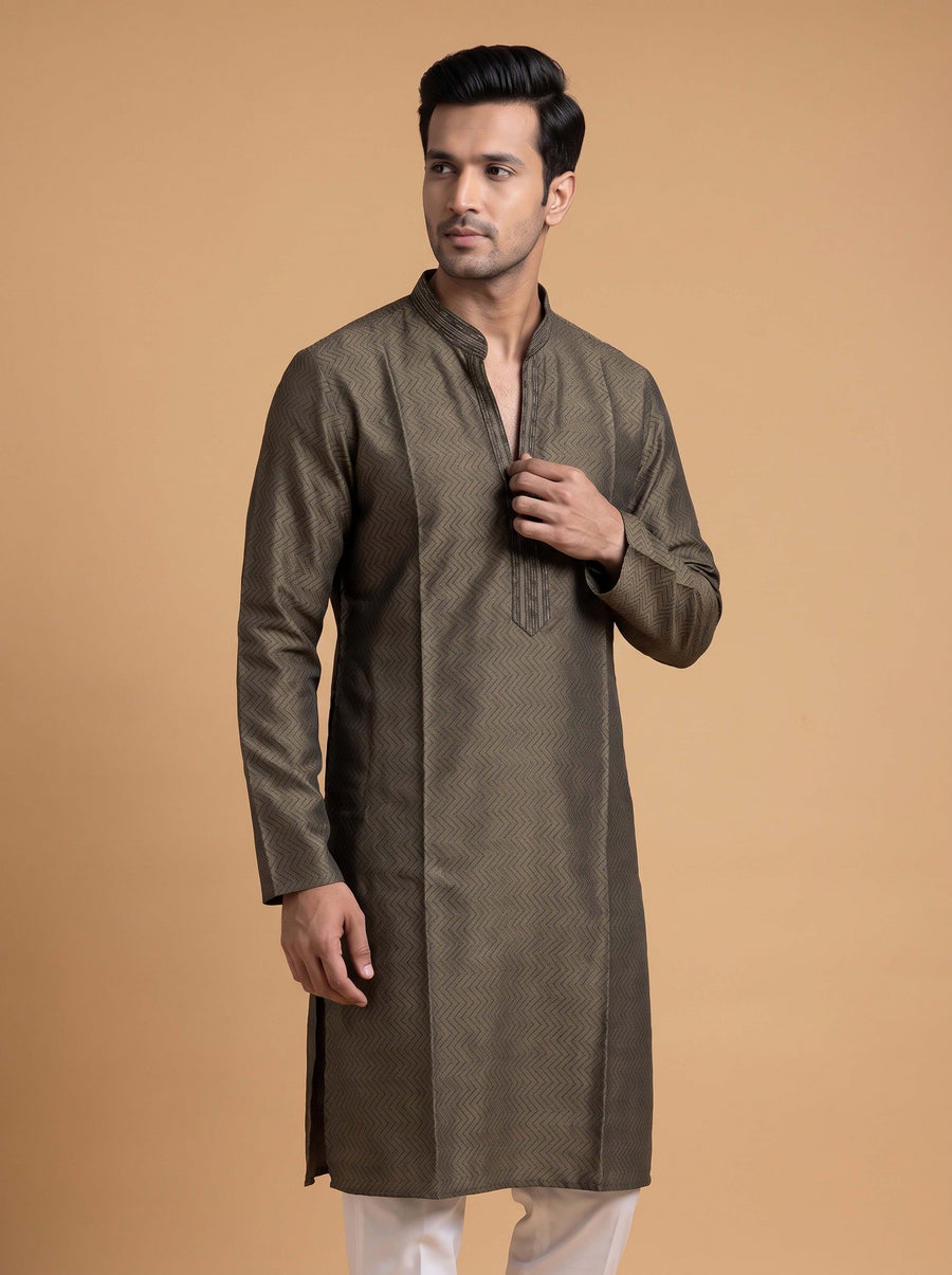 Silk Slend Self Embroidered Kurta Pajama 2Pc Prince