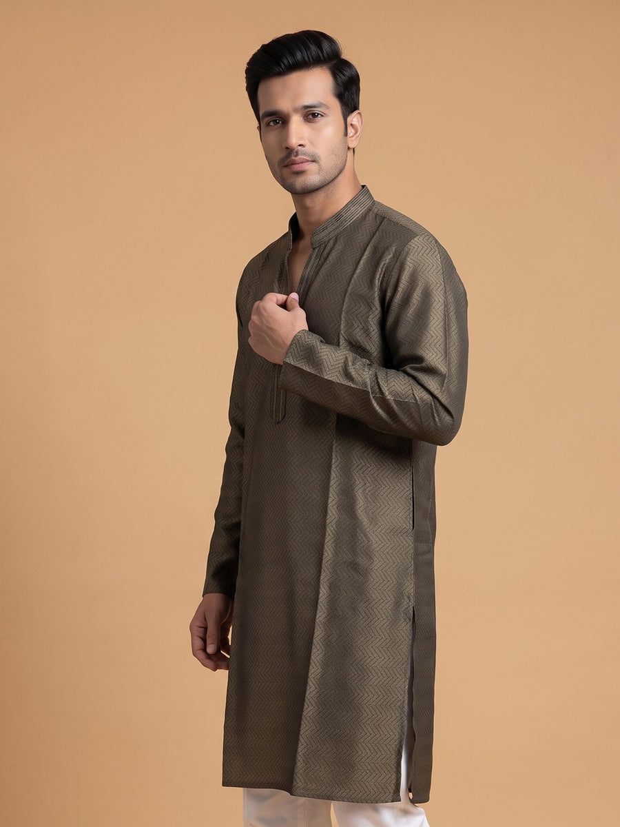 Silk Slend Self Embroidered Kurta Pajama 2Pc Prince