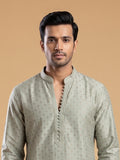 Cream White Silk Blend Printed & Embroidered Kurta Pajama 2Pc Mihir