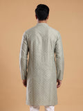 Cream White Silk Blend Printed & Embroidered Kurta Pajama 2Pc Mihir