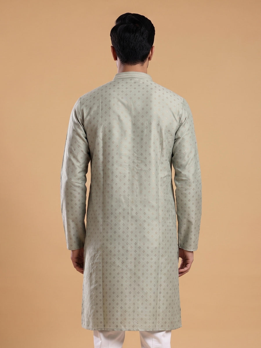Cream White Silk Blend Printed & Embroidered Kurta Pajama 2Pc Mihir