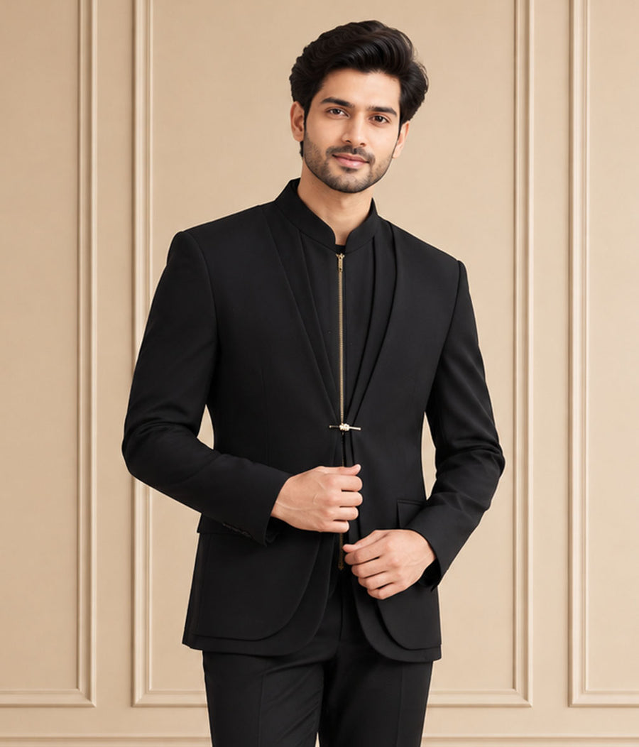 Japanese Suiting Solid, Plain Jodhpuri Suit 2Pc Saahab