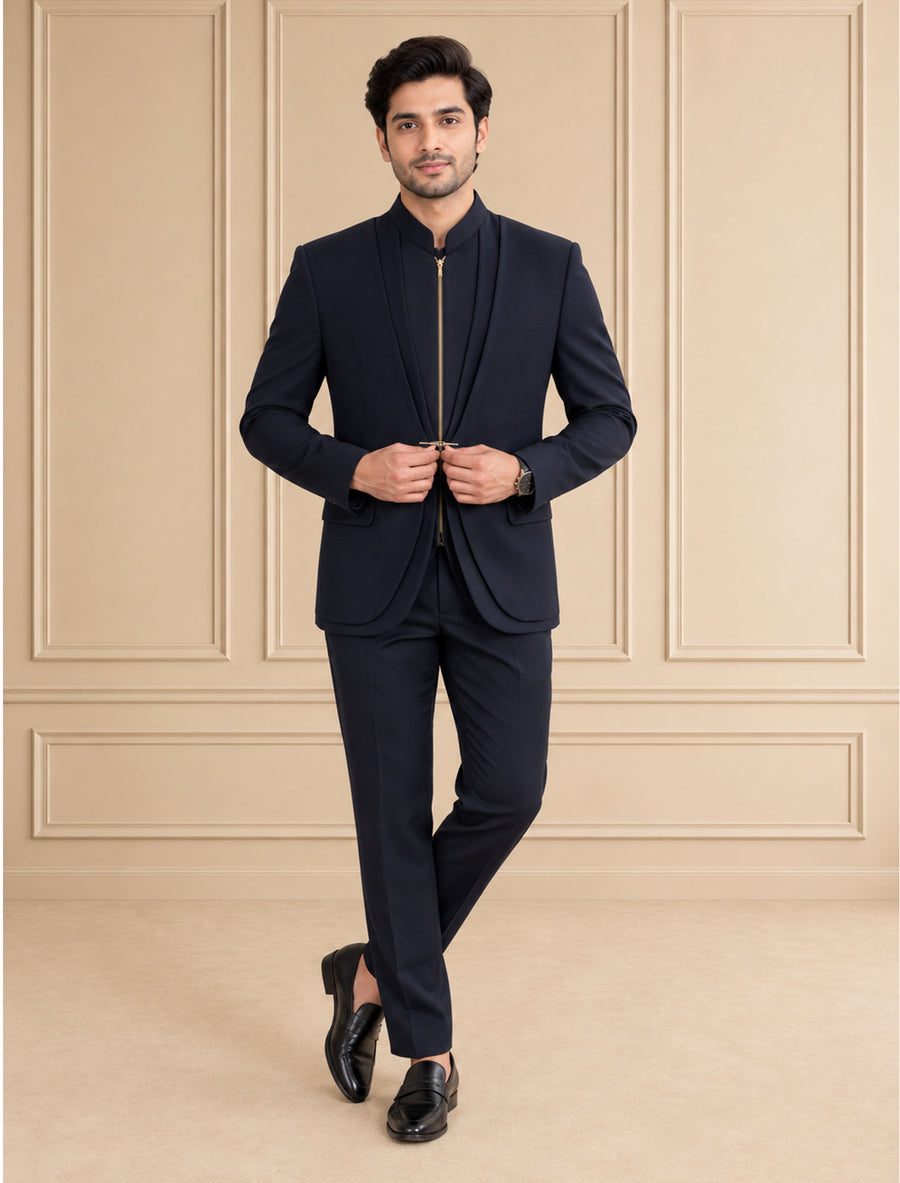 Japanese Suiting Solid, Plain Jodhpuri Suit 2Pc Saahab