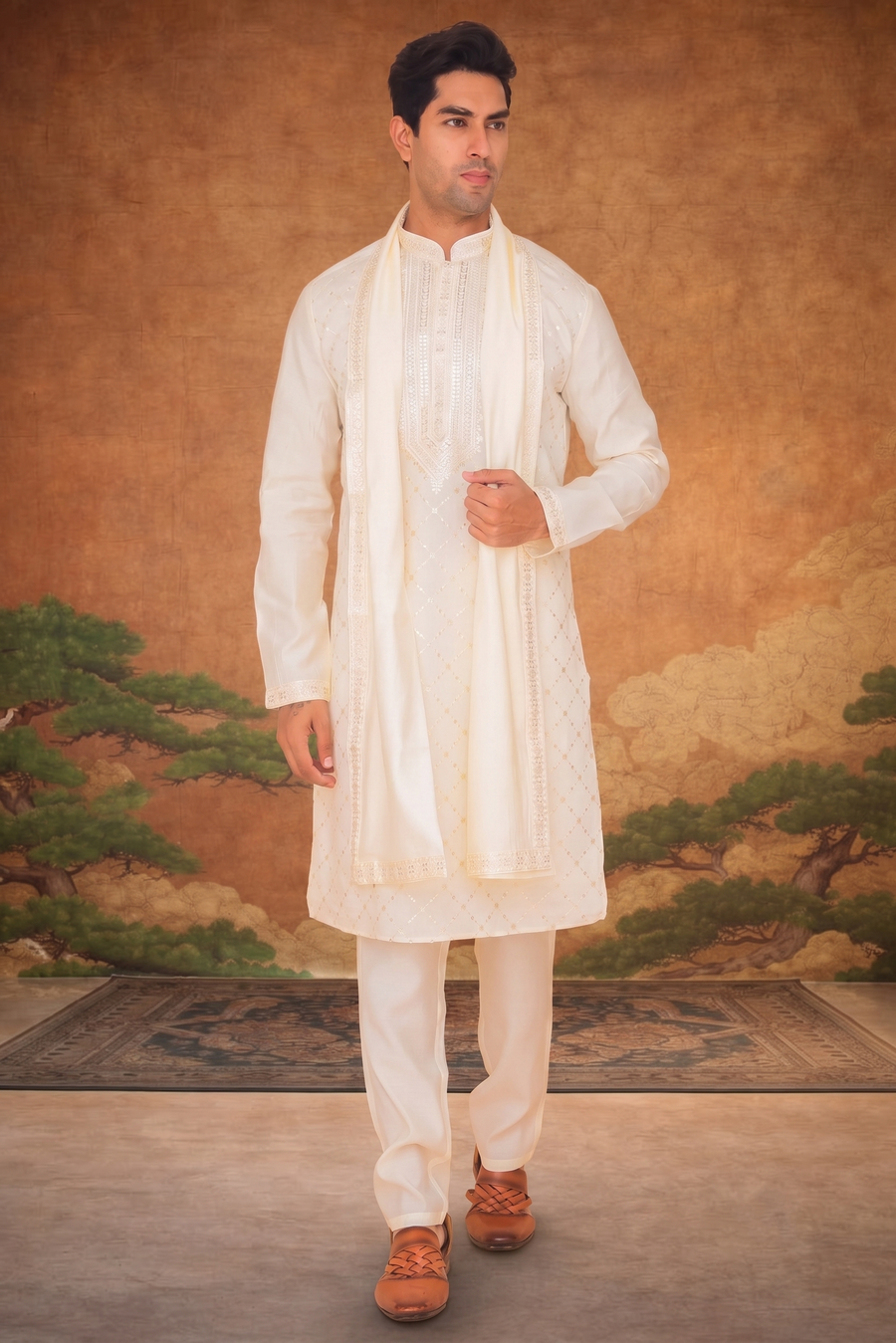 MLS KURTA PAJAMA WITH STOLE