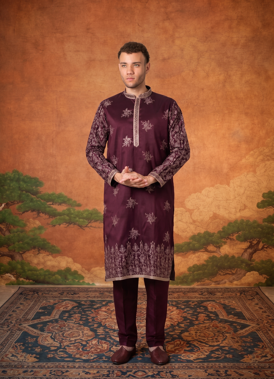 MLS EMBROIDERED KURTA PAJAMA 2PCS