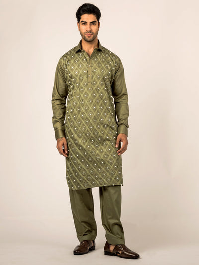 MLS Cotton Embroidered Pathani Suit