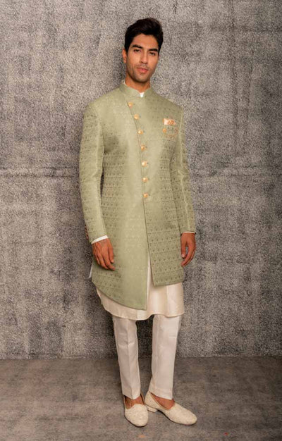MLS JACQUARD ASYMMETRIC INDO WESTERN 3PCS