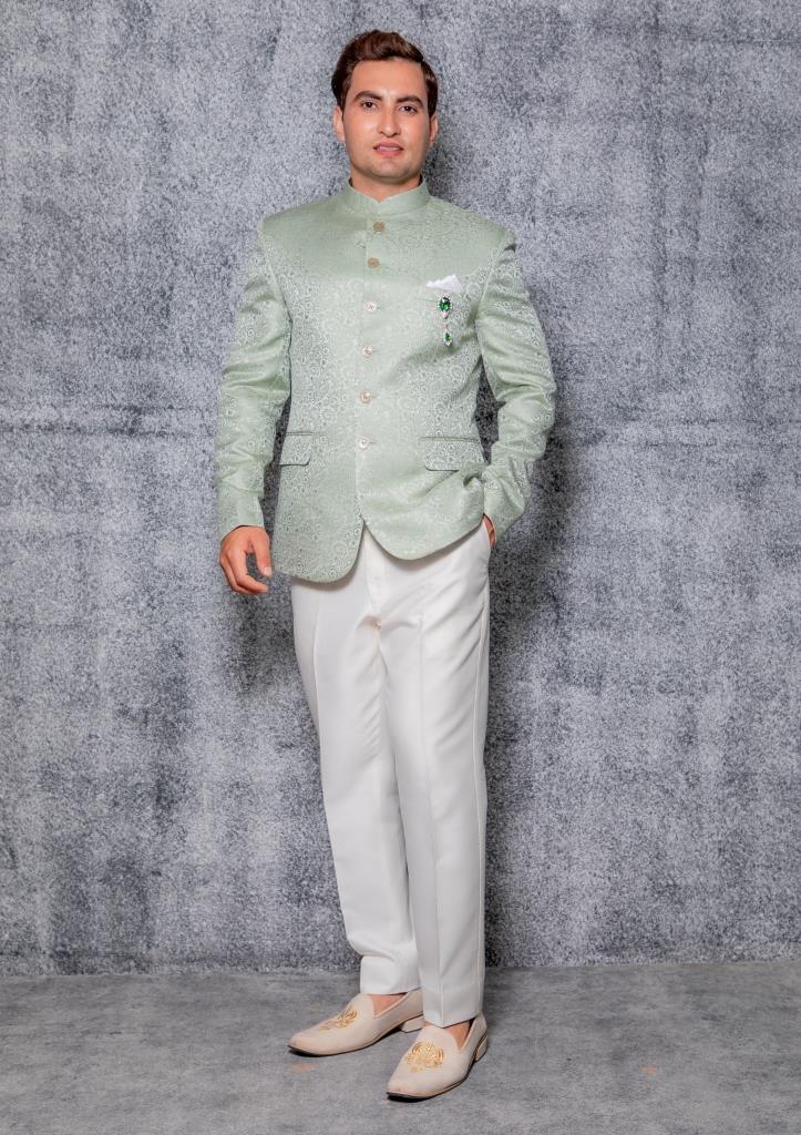 Shop Sea Green Jacquard Jodhpuri Suit online 01-056